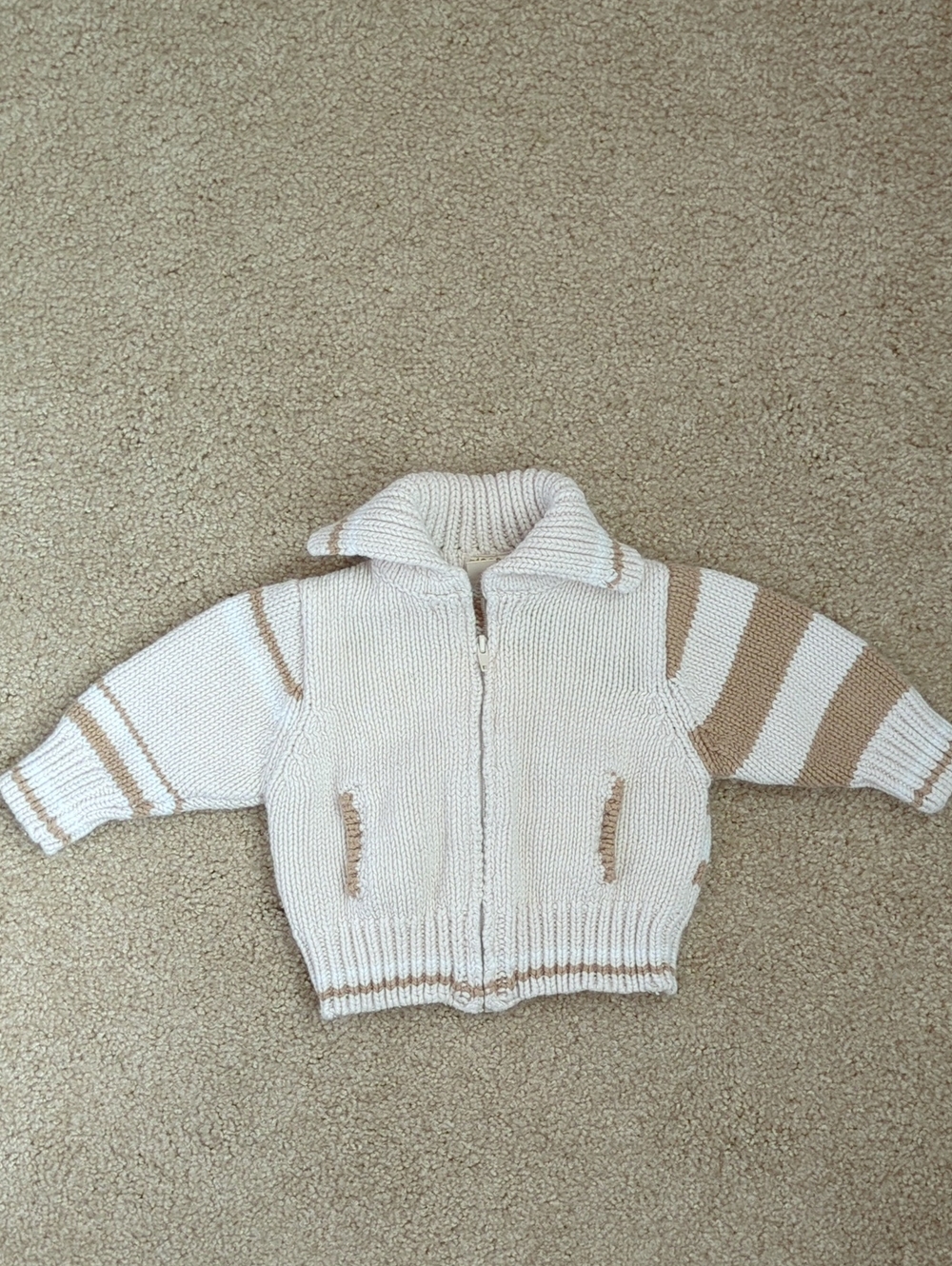 1989 Place Cream and Tan Zip Knit Sweater Jacket